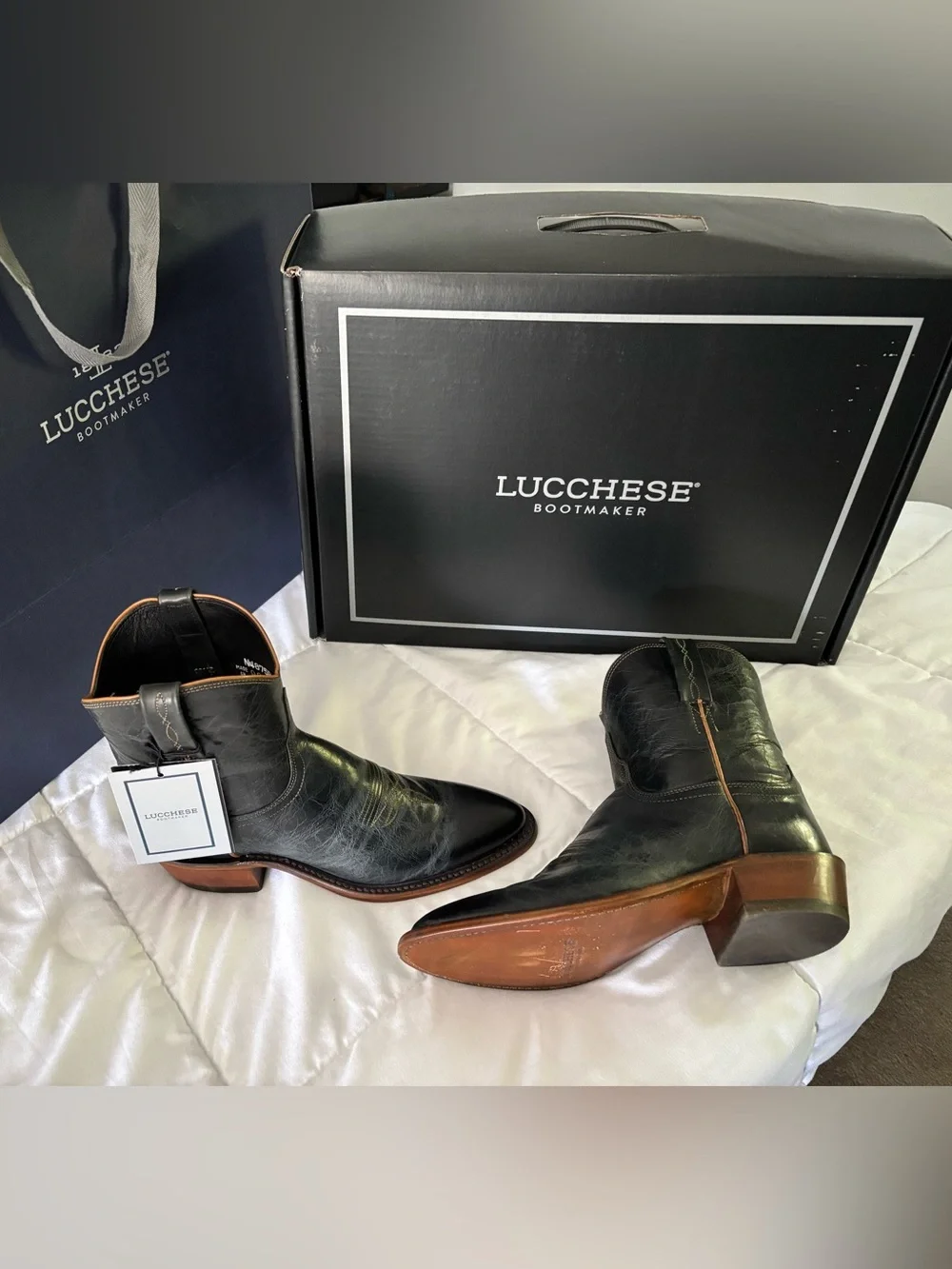 Lucchese Woen’s Black Leather Western Ankle Boots - Picture 1 of 7